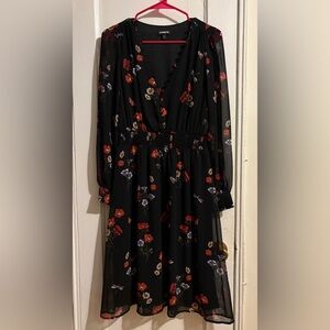 Express Black Floral Long Sleeve Midi Dress | Size Small